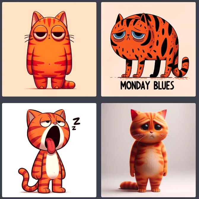 Orange cat standing upright, looking unenthusiastic about Monday