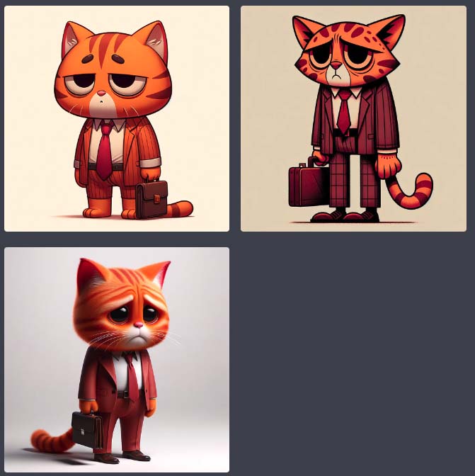 Orange cat holding a briefcase weakly, showing Monday reluctance