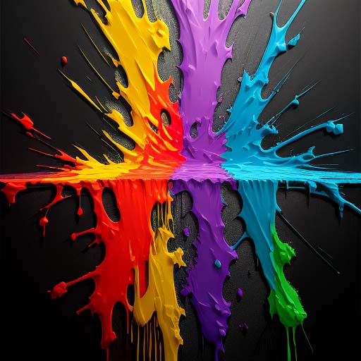 Image of colorful paint splatters on a black background generated in StableDiffusion
