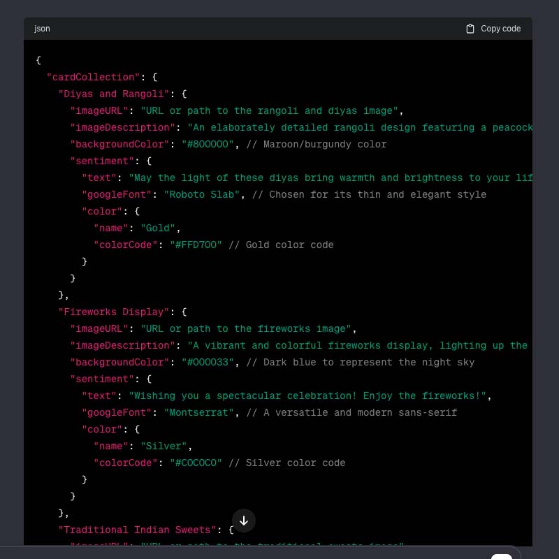 Sample of the JSON output